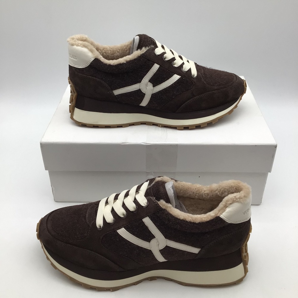 Veronica Beard Valentina 3 Espresso Suede Shearling Lined Sneakers Size 10 M NEW